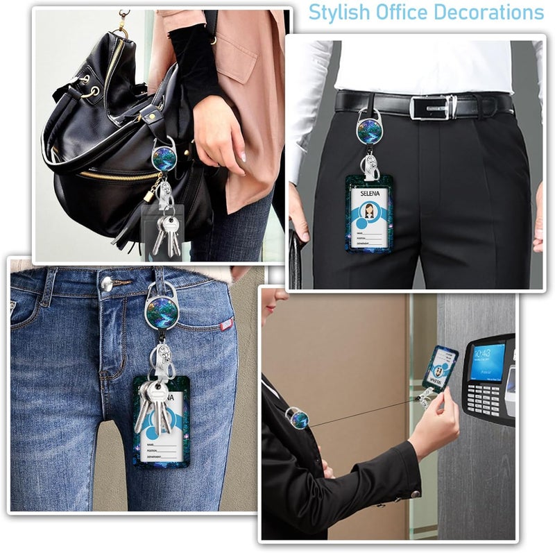 Piefly Lanyards for Id Badges, Fireflies Forest Badge Holder with Retractable Reel Belt Clip, Purple Work Name Tag Lanyard Vertical ID Card Protector Case for Women Nurse Doctor Teacher Student - Image 3
